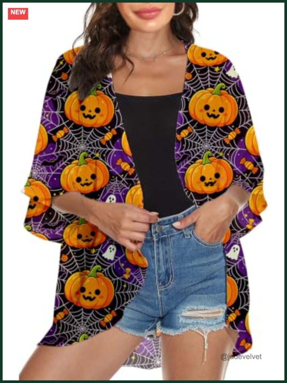 Womens Halloween Kimono Sheer Cover Up Open Front Lightweight Beach Pool
